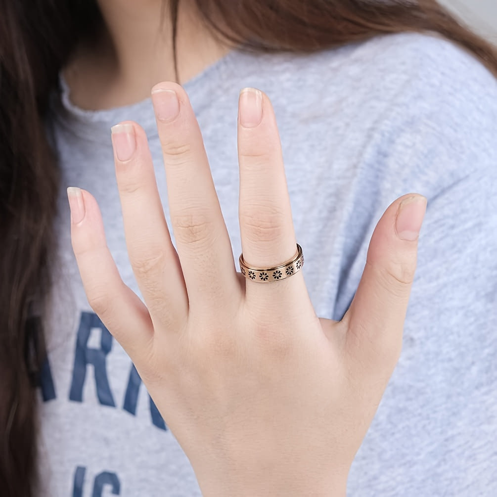 1 Stylish Women's Ring - Elegant Floral Spinner Ring, Stainless Steel Rotating Jewelry for Daily Wear/Parties/Vacations/Birthdays/Meditation/Yoga/Anniversaries & More