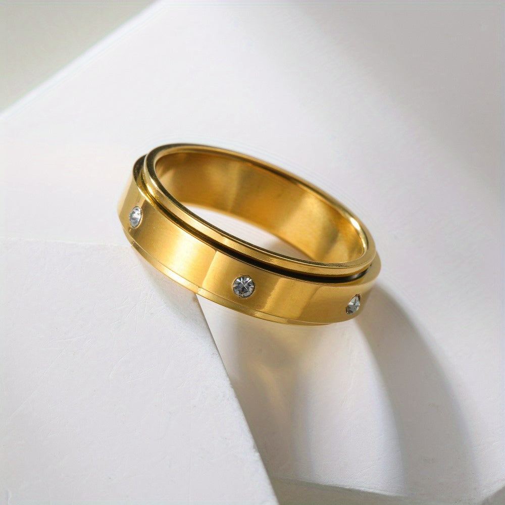 Rotatable Stainless Steel Luxury Six-Prong Ring with Exquisite Micro-Pave Design for a Sophisticated Look