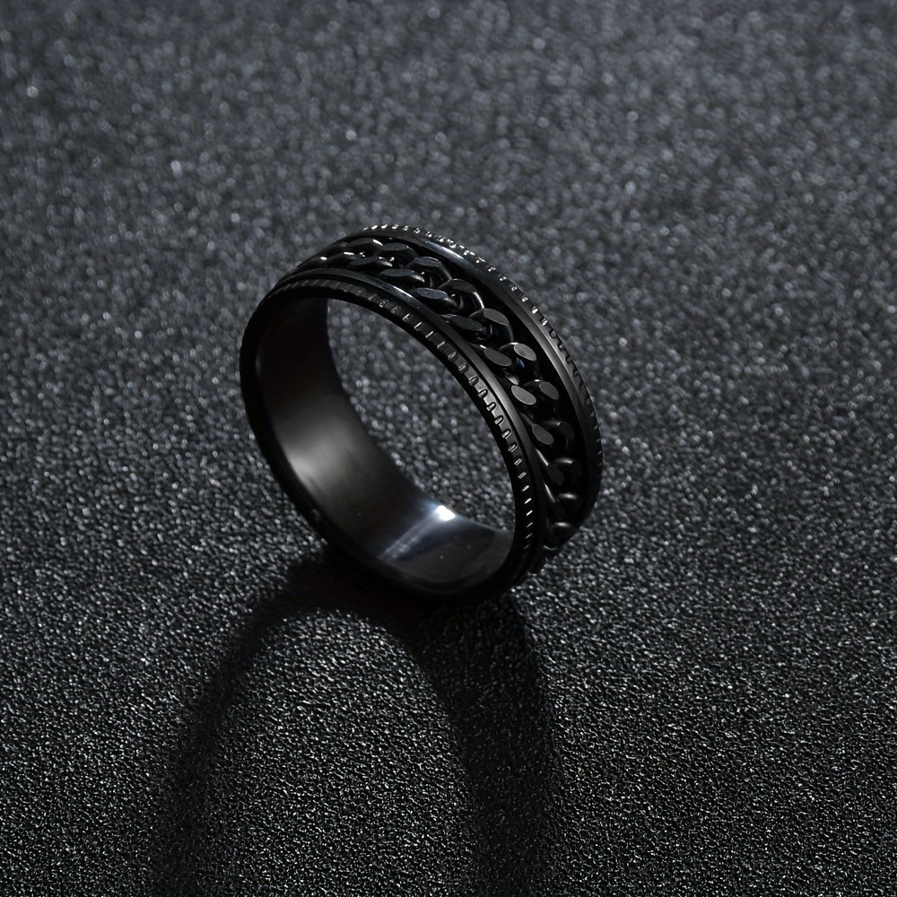 1pc Stainless Steel Rotatable Ring for Men Women High Quality Hip Hop Rock Spinner Chain Ring Punk Fashion Jewelry Party Gift