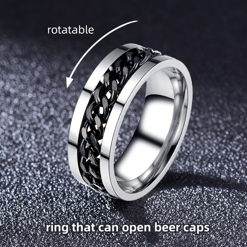 Unisex Zinc Alloy Hip-Hop Style Rotatable Chain Ring, Urban Fashion, Suitable for Wedding & Music Festival, All-Season Accessory