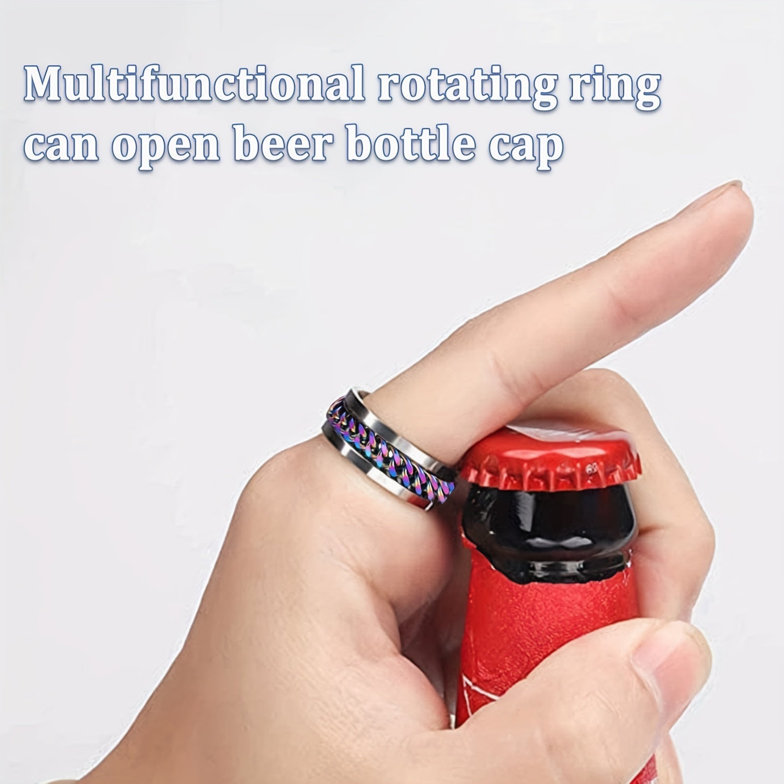 Rotating Titanium Steel Bottle Opener Ring - Male Cool Accessories, Stainless Steel Can, Chain Ring, Trend Explosion
