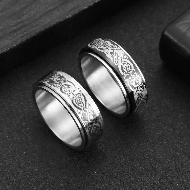 New Men's Titanium 201 Stainless Steel Ring with Dragon Pattern, Rotatable Relax Finger Accessory