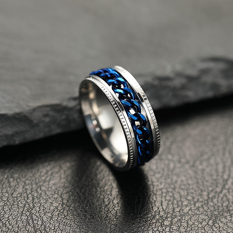 1pc Personality Style 201 Stainless Steel Rotatable Link Chain Ring, 201 Titanium 201 Stainless Steel, Unisex Gift for Couples, All Seasons Jewelry,Suitable for Both Men And Women