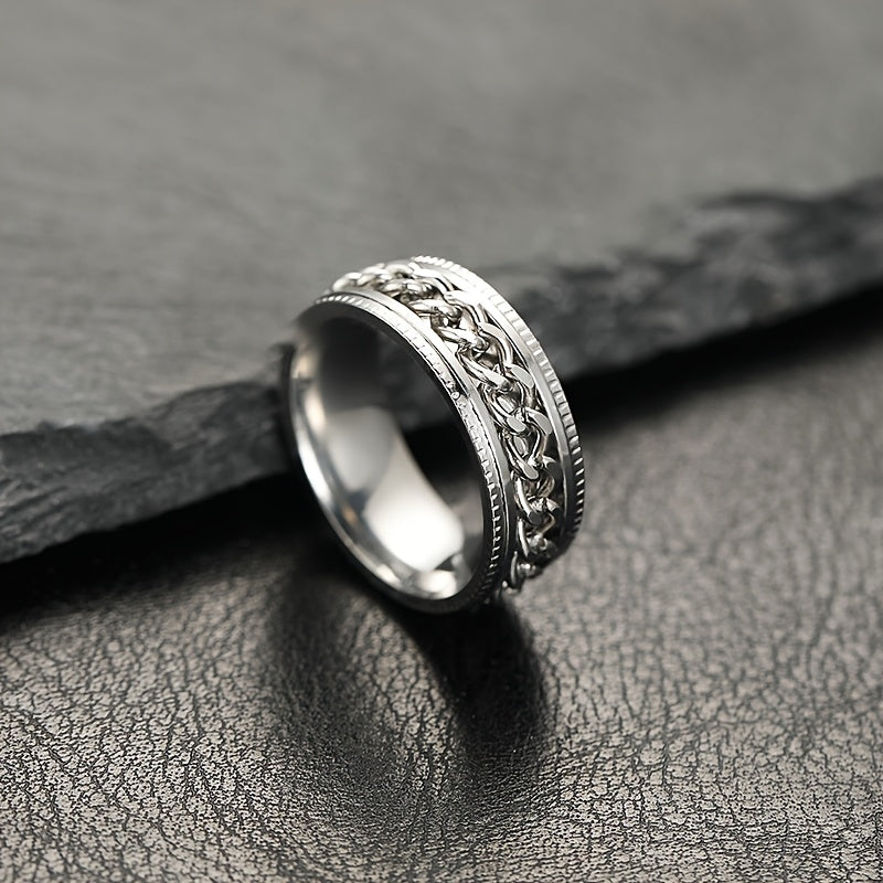 1pc Personality Style 201 Stainless Steel Rotatable Link Chain Ring, 201 Titanium 201 Stainless Steel, Unisex Gift for Couples, All Seasons Jewelry,Suitable for Both Men And Women