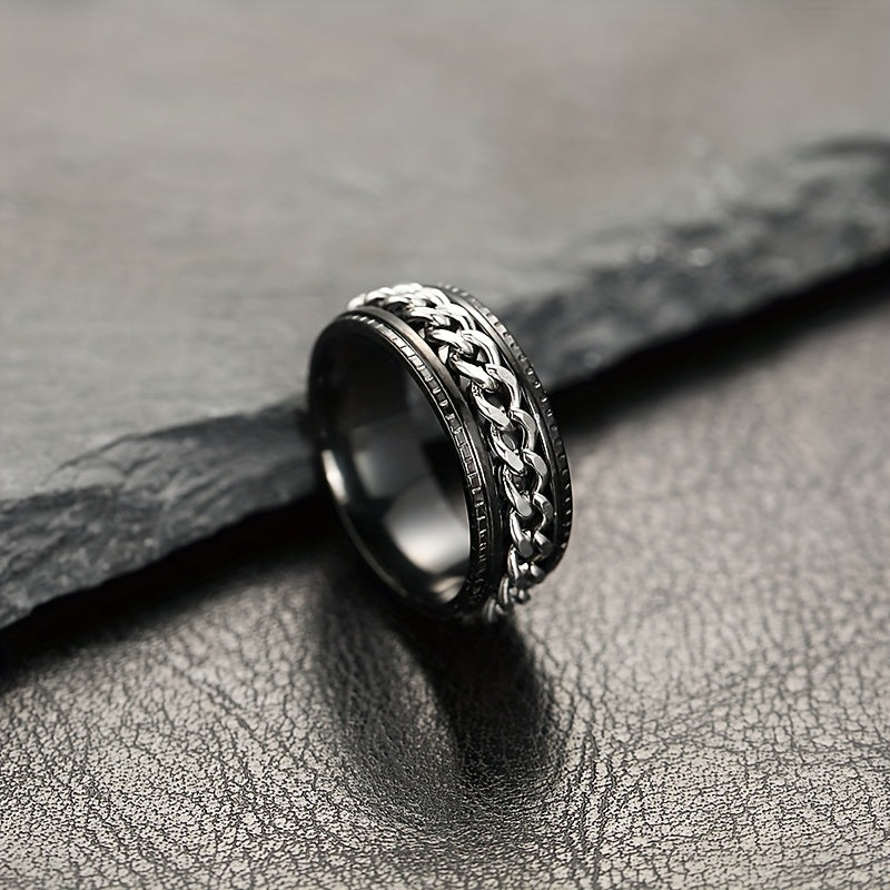 1pc Personality Style 201 Stainless Steel Rotatable Link Chain Ring, 201 Titanium 201 Stainless Steel, Unisex Gift for Couples, All Seasons Jewelry,Suitable for Both Men And Women