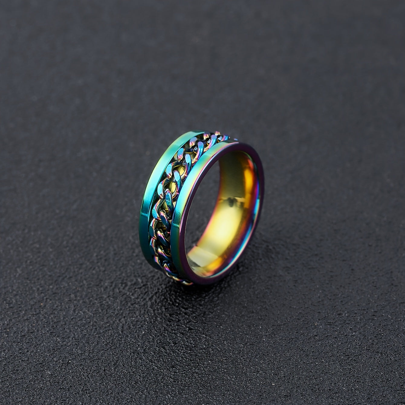 [Vintage Titanium Ring] Titanium Steel Rotatable Vintage Style Ring for Men | Fashion Chain Design, Stainless Steel Single Band Jewelry Accessory