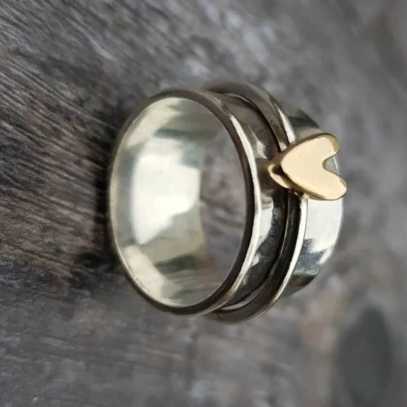 European And American Simple And Fashionable Two Tone Peach Heart Rotatable Women'S Wide Ring, Perfect Gift for Parties, Birthdays, Christmas, Valentine'S Day, And Anniversaries - Elegant Jewelry