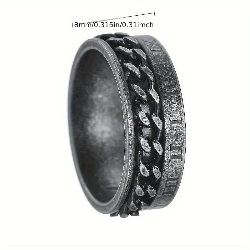 Retro style old Silvery titanium 304L Stainless Steel ring rotatable chain ring new Roman numeral ring