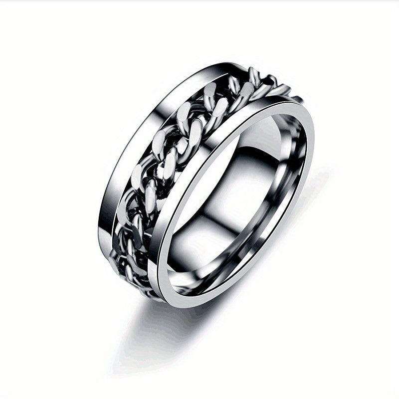 925 Silver, Rotatable Chain Ring, Fashion Creative, Casual Attire, Men's and Women's Rings