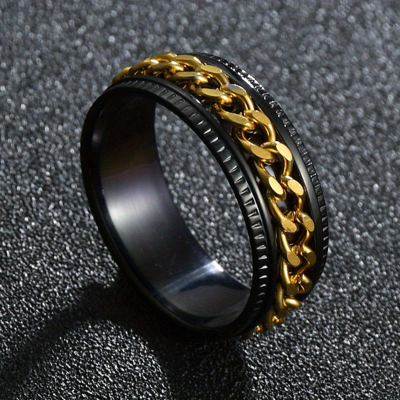1pc Stainless Steel Rotatable Ring for Men Women High Quality Hip Hop Rock Spinner Chain Ring Punk Fashion Jewelry Party Gift