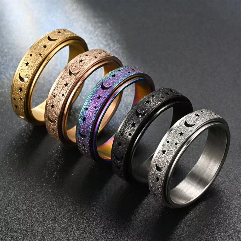Golden Plated Stainless Steel Rotating Rings for Women - Hollow Star and Moon Designs, Durable Everyday Jewelry or Gift, Rotating Jewelry|Classic Rings|Durable Ring