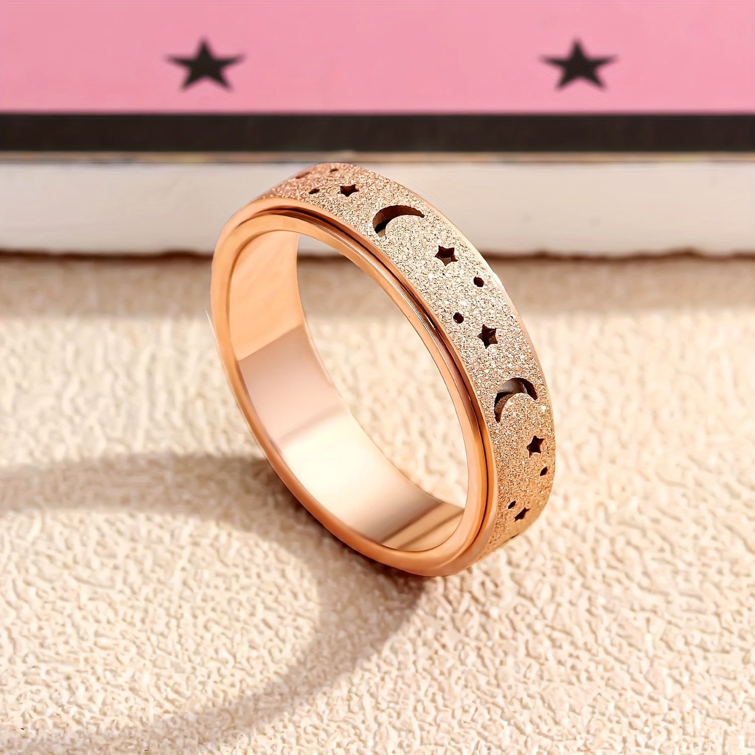 [Moon Star Spinner Ring] Stainless Steel Rotatable Moon Star Spinner Ring for Women & Men - Unique Design, Gift for Eid, Ramadan