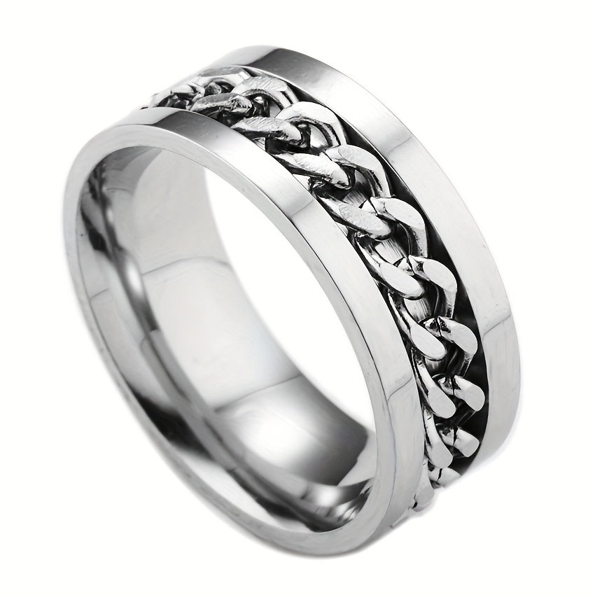 1pc Blue Men's Titanium 201 Stainless Steel Rotatable Ring - Vintage Style 201 Stainless Steel with Blue Accents, Ergonomic Comfort & Durable Design for Casual Attire