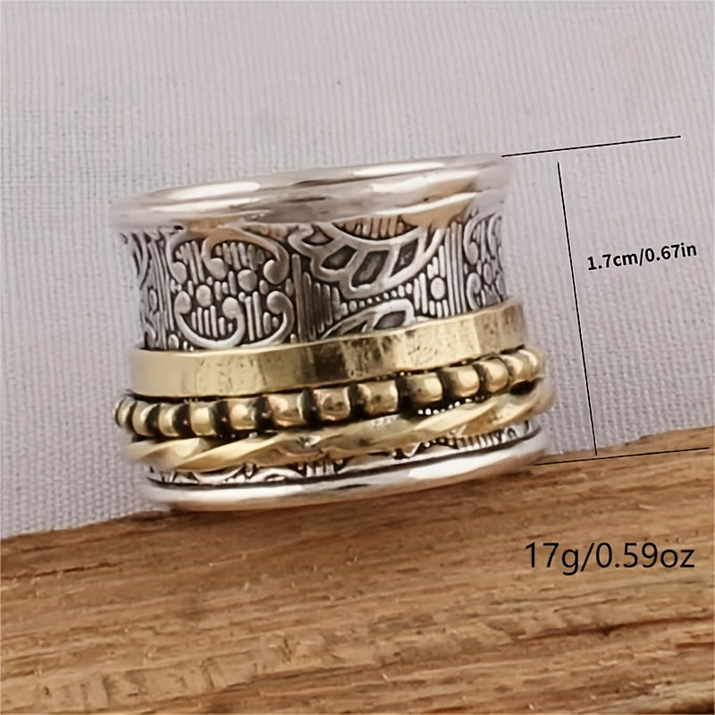 European Style Wide Face Vintage Zinc Alloy Women's Ring, Valentine's Day Gift Cool Spinner Relax Ring