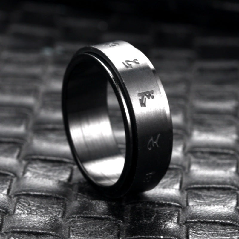 Black engraved rotating ring, suitable for American Thanksgiving and Christmas, a trendy and accessory