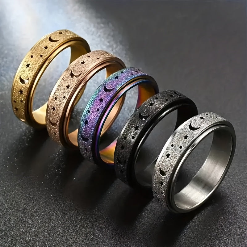 1pc / Fidget Ring Made Of 316L Stainless Steel Rotatable Design Trendy Moon And Star Design Multi Colors to Choose Match Daily Outfits