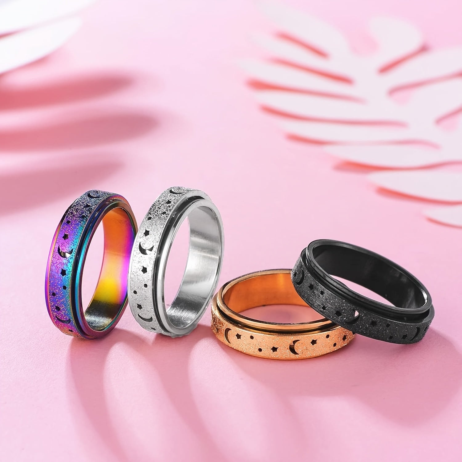[Moon Star Spinner Ring] Stainless Steel Rotatable Moon Star Spinner Ring for Women & Men - Unique Design, Gift for Eid, Ramadan