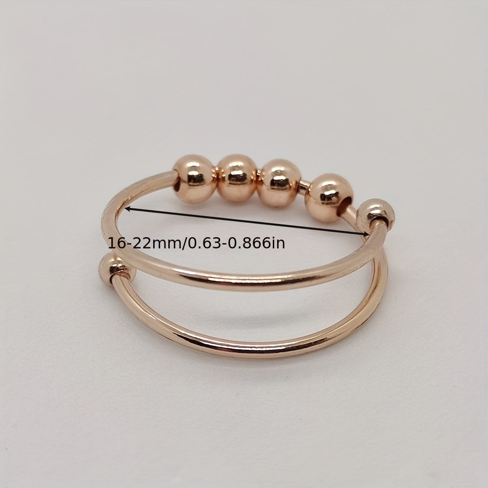 1PC Stainless Steel Double Layer Rotatable Bead Ring Female Anxiety Decompression Ring Ring