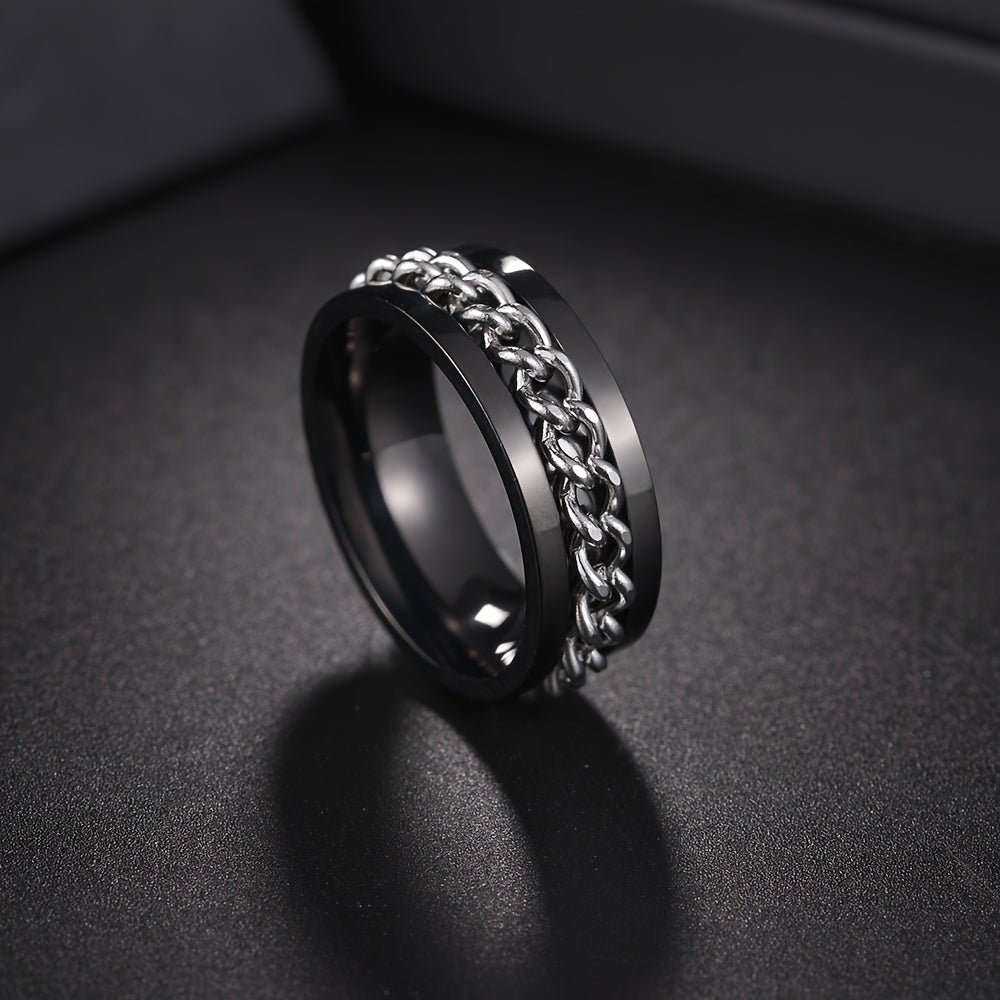 1pc Blue Men's Titanium 201 Stainless Steel Rotatable Ring - Vintage Style 201 Stainless Steel with Blue Accents, Ergonomic Comfort & Durable Design for Casual Attire