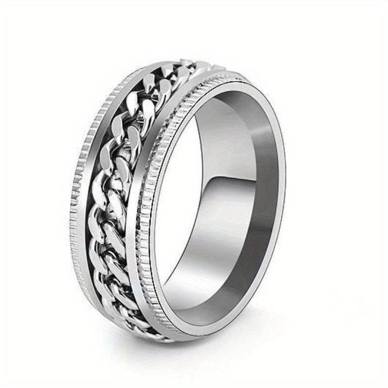 Trendy Chain Stripe Rotatable Rings with Multiple Color Options, Suitable for Festivals Such As Independence Day And Christmas, a Unique Accessory.