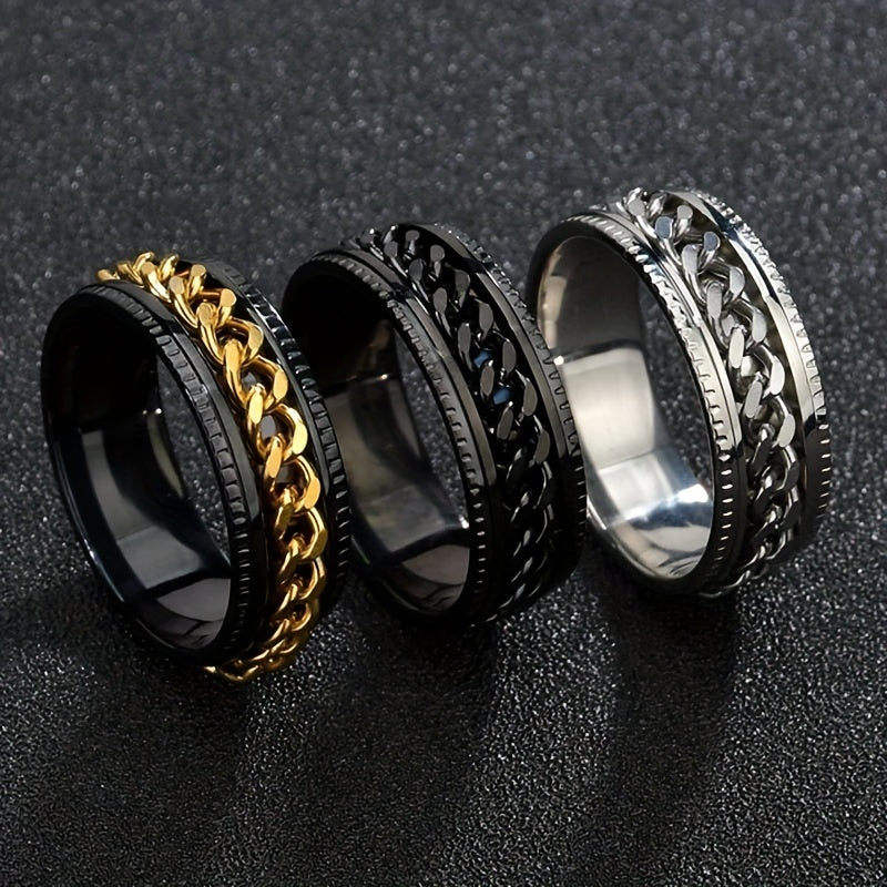1pc Stainless Steel Rotatable Ring for Men Women High Quality Hip Hop Rock Spinner Chain Ring Punk Fashion Jewelry Party Gift