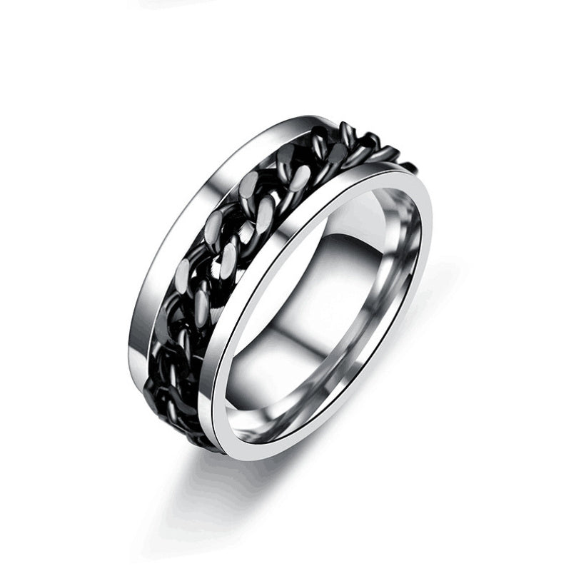 925 Silver, Rotatable Chain Ring, Fashion Creative, Casual Attire, Men's and Women's Rings
