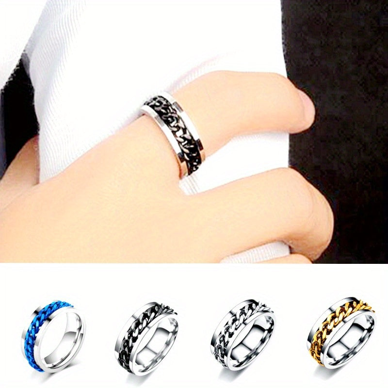 925 Silver, Rotatable Chain Ring, Fashion Creative, Casual Attire, Men's and Women's Rings