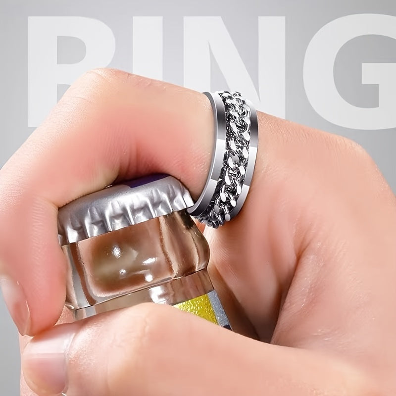 Unisex Zinc Alloy Hip-Hop Style Rotatable Chain Ring, Urban Fashion, Suitable for Wedding & Music Festival, All-Season Accessory