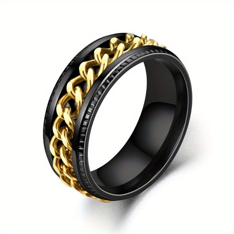 Trendy Chain Stripe Rotatable Rings with Multiple Color Options, Suitable for Festivals Such As Independence Day And Christmas, a Unique Accessory.