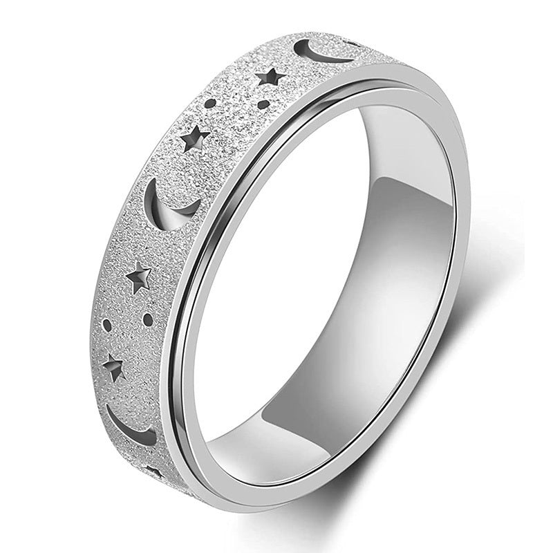1pc Fashionable Stainless Steel Frosted Ring with Small Hollow Moon and Star Design, Men'S Unique Rotating Decompression Ring, Suitable for Daily Wear, Perfect Gift for Eid al-Fitr and Ramada