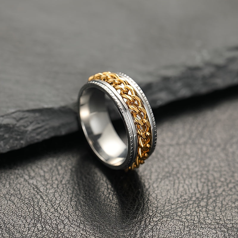 1pc Personality Style 201 Stainless Steel Rotatable Link Chain Ring, 201 Titanium 201 Stainless Steel, Unisex Gift for Couples, All Seasons Jewelry,Suitable for Both Men And Women