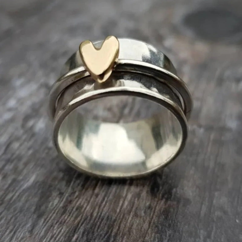 European And American Simple And Fashionable Two Tone Peach Heart Rotatable Women'S Wide Ring, Perfect Gift for Parties, Birthdays, Christmas, Valentine'S Day, And Anniversaries - Elegant Jewelry