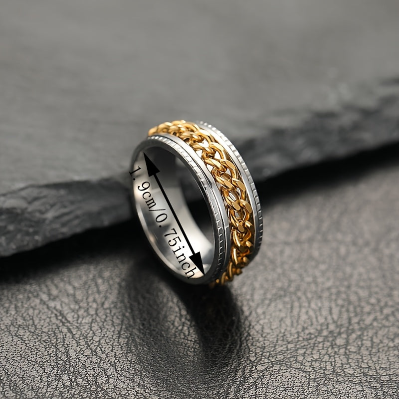1pc Personality Style 201 Stainless Steel Rotatable Link Chain Ring, 201 Titanium 201 Stainless Steel, Unisex Gift for Couples, All Seasons Jewelry,Suitable for Both Men And Women