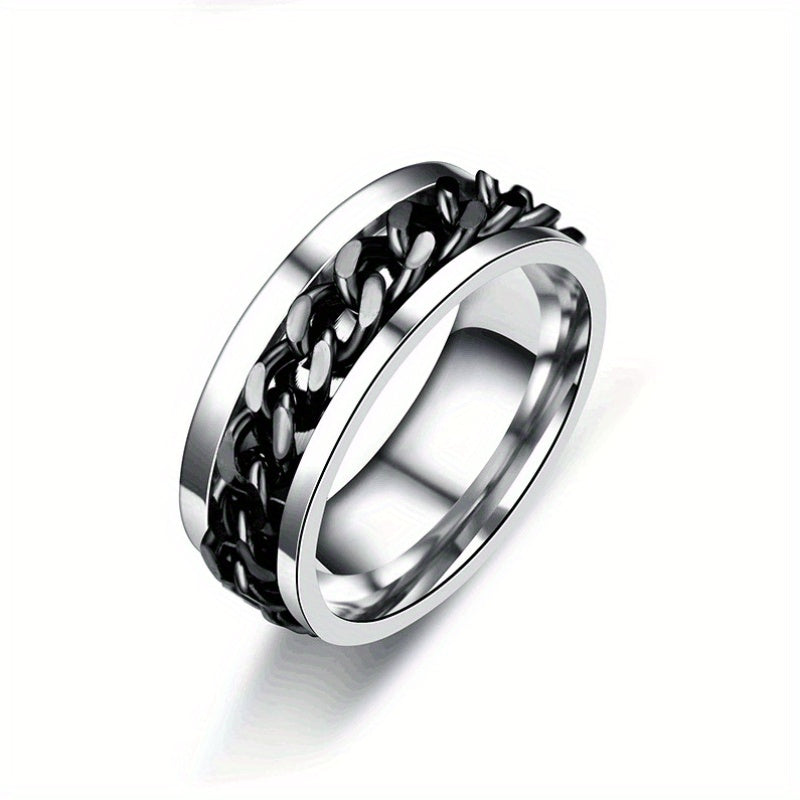 925 Silver, Rotatable Chain Ring, Fashion Creative, Casual Attire, Men's and Women's Rings