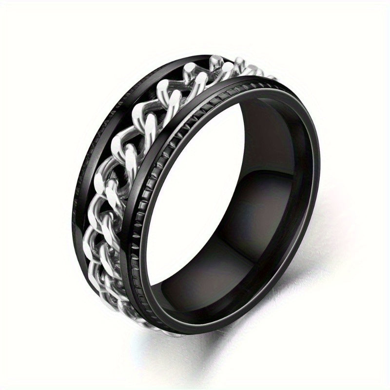 Trendy Chain Stripe Rotatable Rings with Multiple Color Options, Suitable for Festivals Such As Independence Day And Christmas, a Unique Accessory.