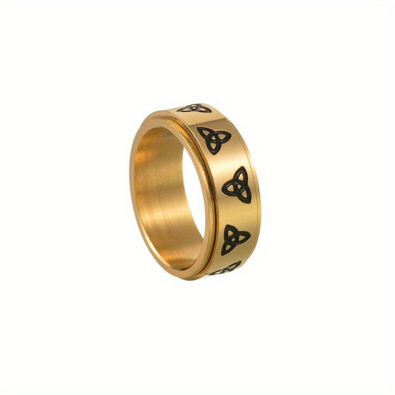Stylish Titanium Steel Spinner Ring with Triangular Knot Design - Unisex, Rotating, Stress-Relieving, Ideal for Casual Attire & Gifting on Valentine's, Easter, St. Patrick'S Day, Vacation Accessory|Rotating Ring|Durable Construction, Without Battery