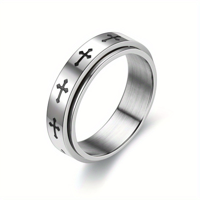 Men's Cross Design Rotating Ring - Minimalist Everyday & Formal Jewelry, Christmas Thanksgiving Gift for Him, Year-Round Wearable Ring for Wedding, Birthday, Anniversary - Affordable Luxury Accessories, Versatile Accessory, Unique Craftsmanship,