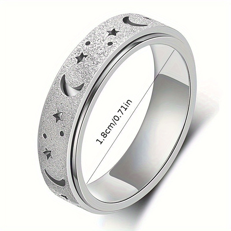1pc Fashionable Stainless Steel Frosted Ring with Small Hollow Moon and Star Design, Men'S Unique Rotating Decompression Ring, Suitable for Daily Wear, Perfect Gift for Eid al-Fitr and Ramada