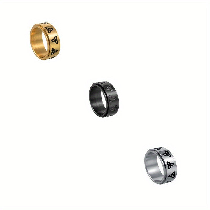 Stylish Titanium Steel Spinner Ring with Triangular Knot Design - Unisex, Rotating, Stress-Relieving, Ideal for Casual Attire & Gifting on Valentine's, Easter, St. Patrick'S Day, Vacation Accessory|Rotating Ring|Durable Construction, Without Battery