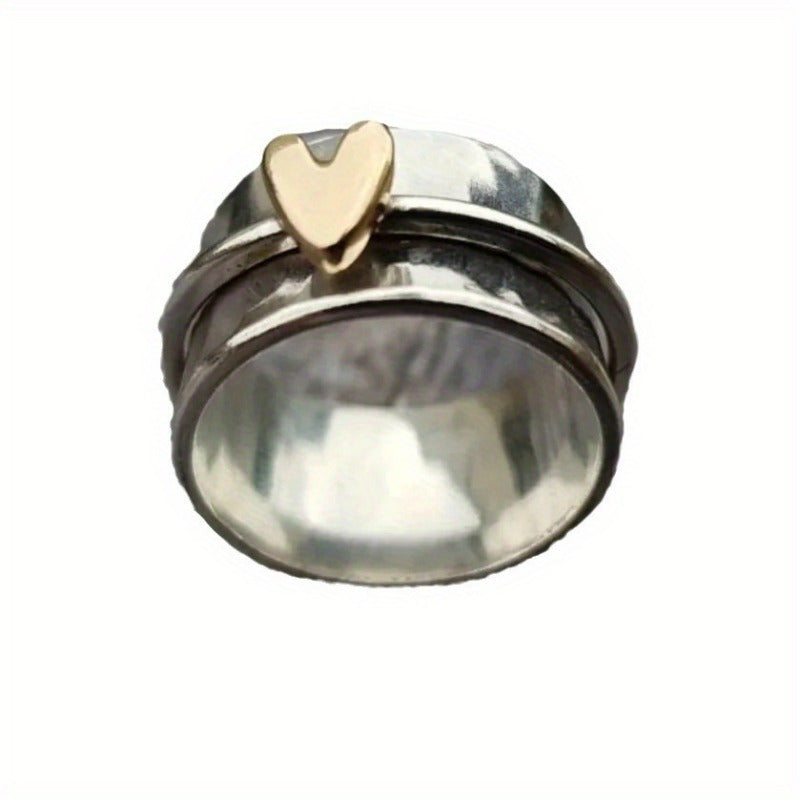 European And American Simple And Fashionable Two Tone Peach Heart Rotatable Women'S Wide Ring, Perfect Gift for Parties, Birthdays, Christmas, Valentine'S Day, And Anniversaries - Elegant Jewelry