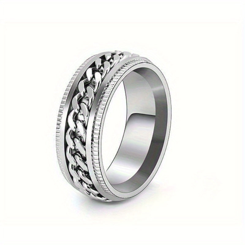Trendy Chain Stripe Rotatable Rings with Multiple Color Options, Suitable for Festivals Such As Independence Day And Christmas, a Unique Accessory.