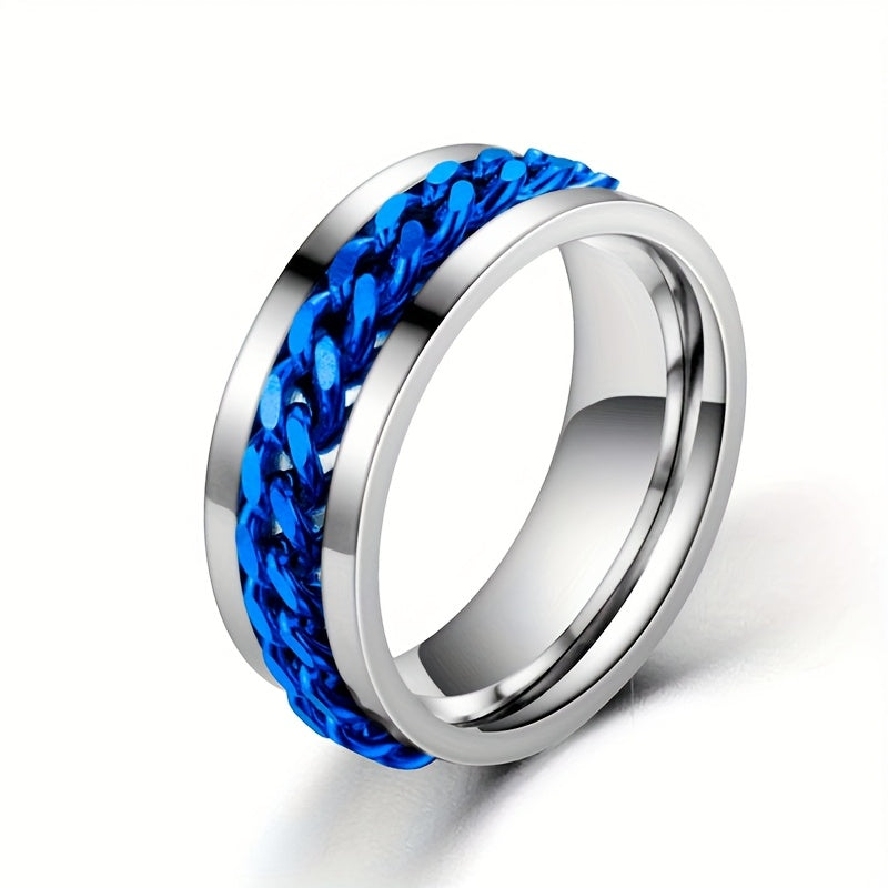 925 Silver, Rotatable Chain Ring, Fashion Creative, Casual Attire, Men's and Women's Rings
