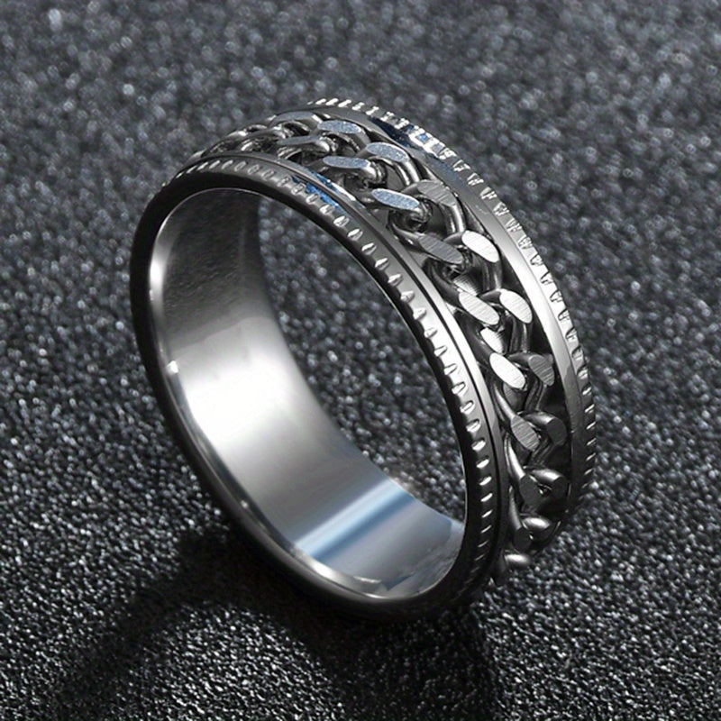 1pc Stainless Steel Rotatable Ring for Men Women High Quality Hip Hop Rock Spinner Chain Ring Punk Fashion Jewelry Party Gift