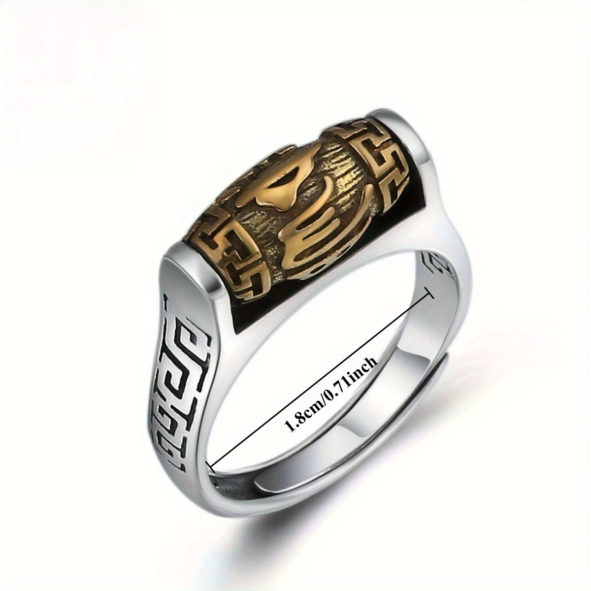 Vintage Six-Word Prayer Ring, Rotatable and Adjustable, Attracting Wealth and Protection, Good Luck Charm, Wishing Well Spirits Engraved Silvery Ring