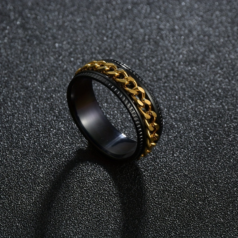 1pc Stainless Steel Rotatable Ring for Men Women High Quality Hip Hop Rock Spinner Chain Ring Punk Fashion Jewelry Party Gift