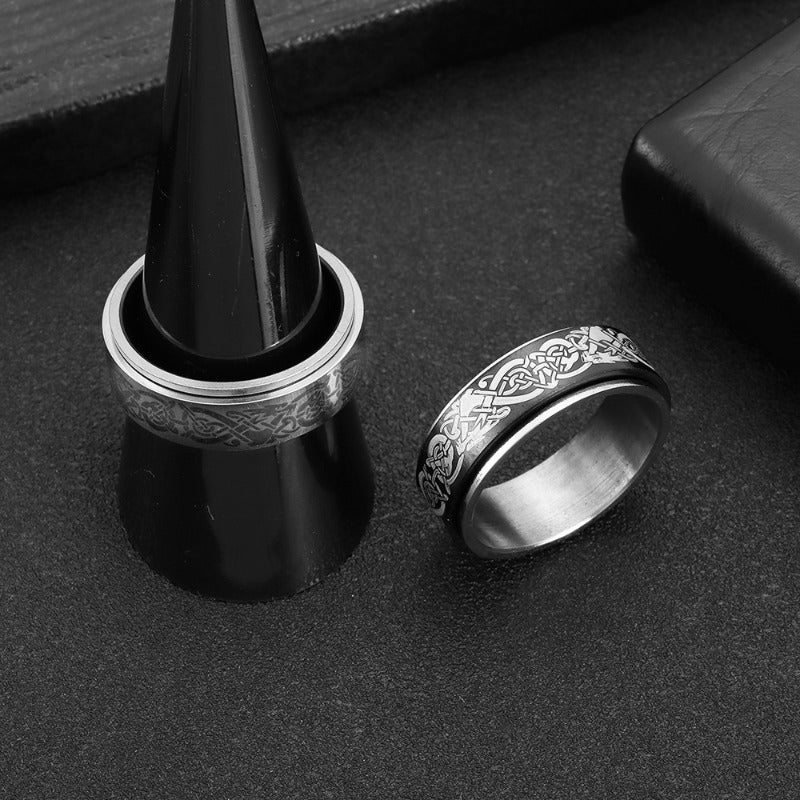 New Men's Titanium 201 Stainless Steel Ring with Dragon Pattern, Rotatable Relax Finger Accessory