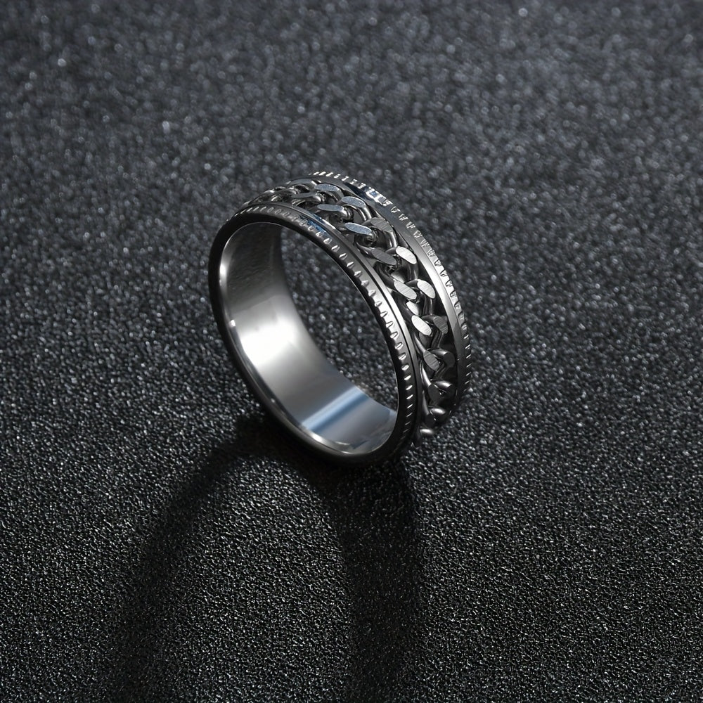 1pc Stainless Steel Rotatable Ring for Men Women High Quality Hip Hop Rock Spinner Chain Ring Punk Fashion Jewelry Party Gift