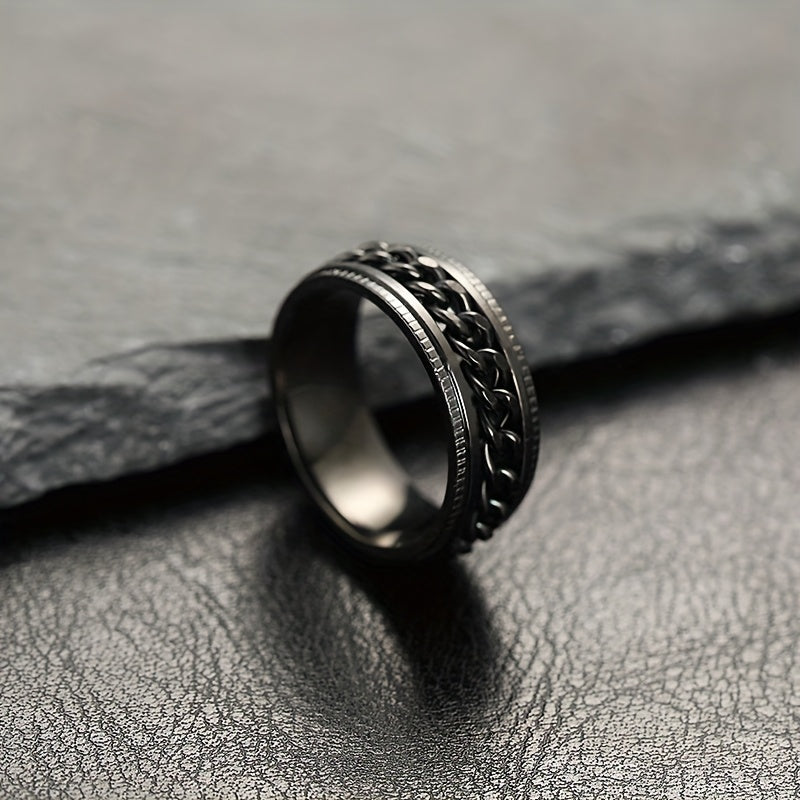 1pc Personality Style 201 Stainless Steel Rotatable Link Chain Ring, 201 Titanium 201 Stainless Steel, Unisex Gift for Couples, All Seasons Jewelry,Suitable for Both Men And Women