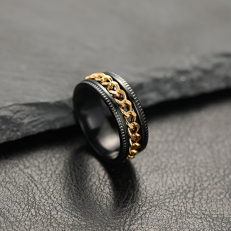 1pc Personality Style 201 Stainless Steel Rotatable Link Chain Ring, 201 Titanium 201 Stainless Steel, Unisex Gift for Couples, All Seasons Jewelry,Suitable for Both Men And Women