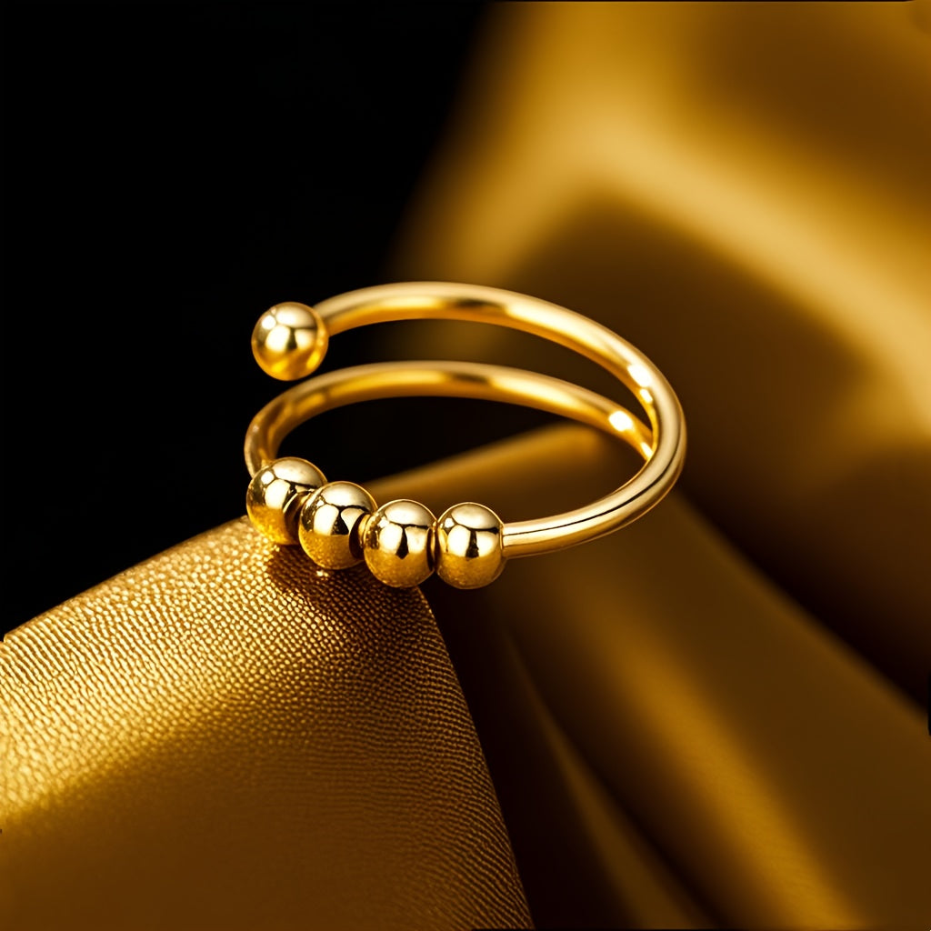 1PC Stainless Steel Double Layer Rotatable Bead Ring Female Anxiety Decompression Ring Ring